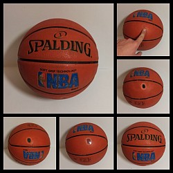 Ремонт резинового цельнолитого баскетбольного мяча Spalding, заклеили прокол в мяче.