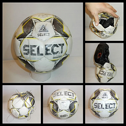 Ремонт футбольного мяча Select, заклеили прокол в камере. Мяч с ручным швом.